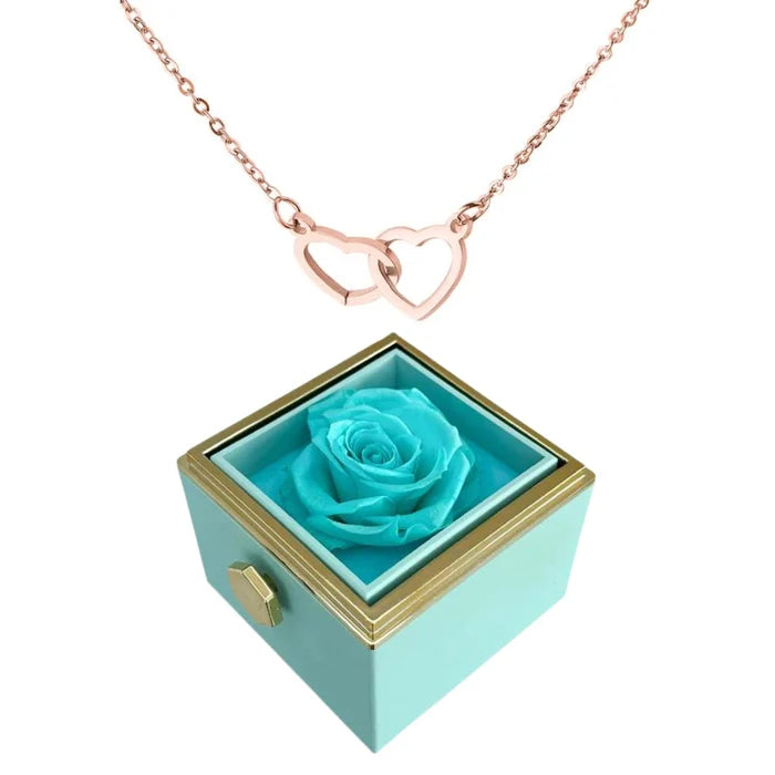 Eternally Preserved Rotating Rose Box - W/ Engraved Heart Necklace