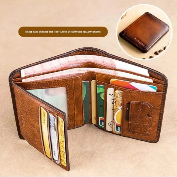 Multi-functional RFID Blocking Waterproof Durable Genuine Leather Wallet