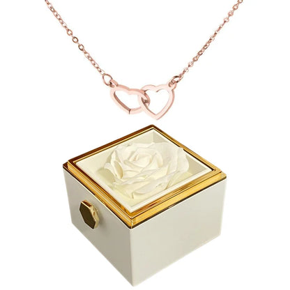 Eternally Preserved Rotating Rose Box - W/ Engraved Heart Necklace