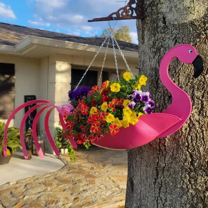 Colorful bird hanging planter