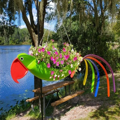 Colorful bird hanging planter